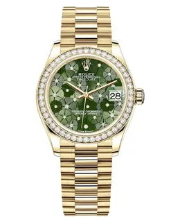 Rolex Datejust 31 Yellow Gold Olive Green Floral Motif Diamond Dial Diamond Bezel Women's Watch Model M278288RBR-0038