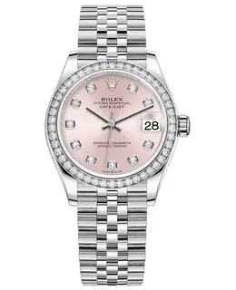Rolex Datejust 31 Stainless Steel and White Gold Pink Diamond Dial Diamond Bezel Women's Watch m278384rbr-0036