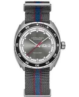 Hamilton American Classic Pan Europ Auto Day Date Grey Dial Fabric Strap Men's Watch Model h35415982