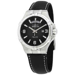 Invicta Men's Quartz Watch 30183 Black Dial Leather Strap Analog Chronograph