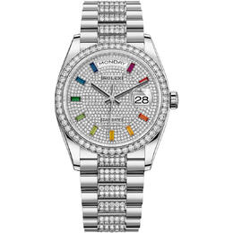 Rolex Day-Date 36 Dial 18kt White Gold Diamond Set President Watch 128349dsdp
