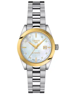 Tissot T-My Lady Automatic Mother of Pearl Diamond Dial 18K Gold Bezel Steel Women's Watch - Model: t930.007.41.116.00