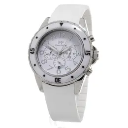 Folli Follie White Synthetic Watch ffwf8t031zewac Analog Quartz Movement, Stainless Steel Case (Silver), Silicone Bracelet (White), Mineral Glass, Butterfly Clasp, 5 ATM Water Resistance, 45mm Diameter