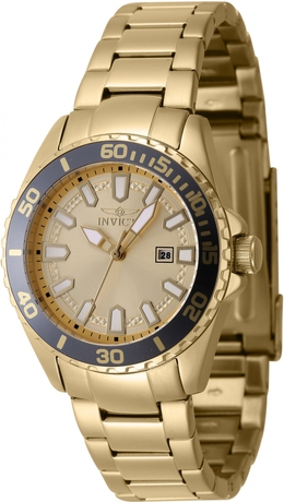 Invicta Pro Diver Date Quartz Gold Dial Ladies Watch Model 47344