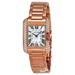 Pre-owned Cartier Tank Anglaise Silver Dial 18kt Rose Gold Diamond Ladies Watch wt100002