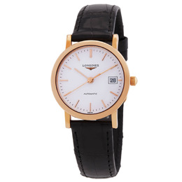 Longines The Longines Elegant Collection White Dial Black Leather Automatic Ladies Watch l4.378.8.12.0