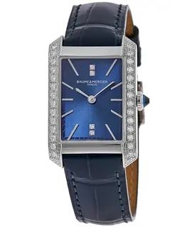 Baume & Mercier Hampton Quartz Blue Dial Diamond Leather Strap Watch 10709