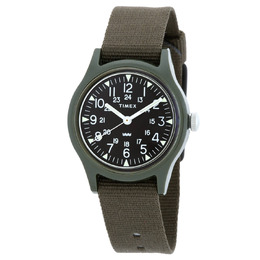 Timex Ladies Quartz Watch TW2T33700 featuring Black Dial, Green Resin Case & Fabric Strap