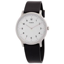 Timex Essential Norway Mens Watch TW2T66300 White Dial, Black Leather Strap, Silver Tone
