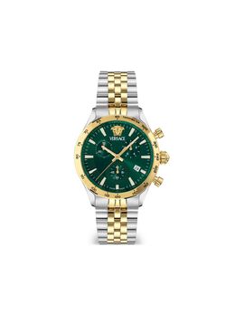 Versace V-Code 40mm Forest Green Stainless Steel Round Face Watch with Chronograph Functions