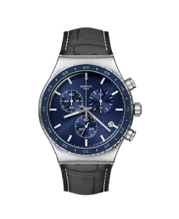 Часы Cobalt Lagoon с черным кожаным ремешком Swatch, черный 29077 | negro