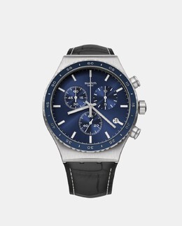 Cobalt Lagoon YVS496 черные кожаные мужские часы Swatch, черный 7610522861336 | negro