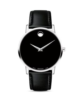 Часы Movado Museum Classic с черным кожаным ремешком, 40 мм, черный 3092786 | black