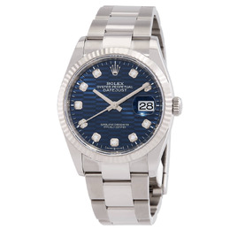Rolex Datejust 36 Bright Blue Fluted Diamond Dial Mens Automatic Watch M126234-0058
