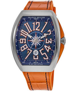 Franck Muller V45SCDTYACHTOR Yachting Automatic Chrono Watch Blue Dial Orange Strap Men's Luxury