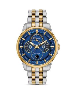 Часы Citizen Calendrier Moonphase с двухцветным браслетом и звеньями, 44 мм, мультиколор 3492946 | blue/two-tone