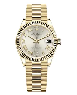 Rolex Datejust 31 Yellow Gold Silver Pave Roman Diamond Dial Women's Watch Model M278278-0028