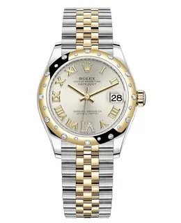 Brand New Authentic Rolex Datejust 31, Yellow Rolesor Case with Yellow Rolesor Bracelet, Silver Pave Roman Dial, Domed Diamond Bezel Women's Watch Model M278343RBR-0004