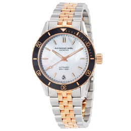 Raymond Weil Freelancer Automatic White Mother of Pearl Dial Ladies Watch 2755-S51-97001