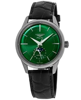 Longines Flagship Heritage Moonphase Automatic Green Dial Leather Strap Men's Watch l4.815.4.02.2