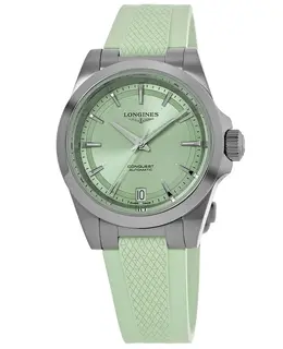 Longines Conquest Automatic 34mm Green Dial Rubber Strap Women's Watch, Model L3.430.4.02.9