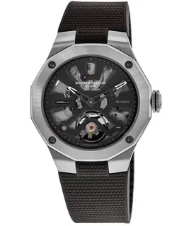 Authentic Baume & Mercier Riviera Model 10721/MOA - Black Skeleton Dial Rubber Strap Men's Watch