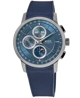 Mido Baroncelli Automatic Chronograph Moonphase Blue Dial Rubber Strap Men's Watch - Model m027.625.17.041.00