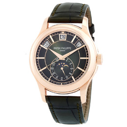 Patek Philippe Olive Green Sunburst Complications Automatic Mens Rose Gold Watch 5205r-011