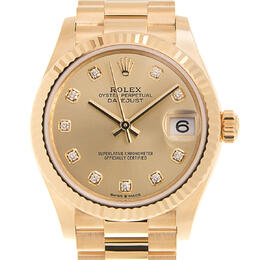 Rolex Datejust 31 Champagne Diamond Dial Ladies 18kt Yellow Gold President Watch 278278cdp