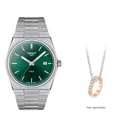 Часы Tissot PRX T1374101109100 + подвеска, нержавеющая сталь/зеленый t137.410.11.091.00 | comes with ring necklaces