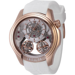 Invicta Specialty 47376 Mens Quartz Watch - Rose Gold-Tone Steel Case, White Silicone Strap, Silver Dial