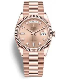 Brand New Authentic Rolex Day-Date 128235-0009 Rose Gold Pink Diamond Dial Women's Luxury Watch