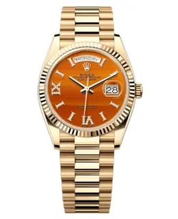 Rolex Day-Date 18kt Yellow Gold Carnelian Diamond Roman Dial Women's Watch Model M128238-0088