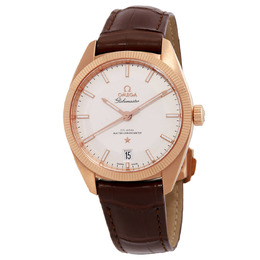 Omega Constellation Globemaster Automatic Chronometer Silver Dial Mens Leather Watch 130.53.39.21.02.001