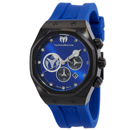 Technomarine Reef Sun Chronograph Mens Watch - Blue Dial, Black Stainless Steel Case with Silicone Strap