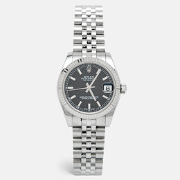 Rolex Black 18K White Gold Oystersteel Datejust 178274 Women's Wristwatch, 31mm