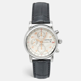 Montblanc Silver Guilloche Stainless Steel Alligator Leather Star 110590 Men's Wristwatch