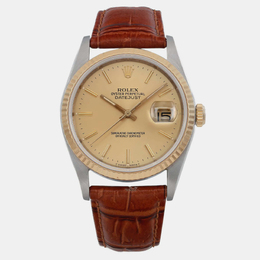 Pre-Owned Rolex Datejust 18K Yellow Gold Steel Champagne Wristwatch Size 36mm Reference 1099268