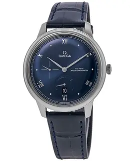 Omega De Ville Prestige Co-Axial Chronometer Power Reserve 41mm Automatic Dark Blue Dial Leather Strap Men's Watch 434.13.41.21.03.002 434.13.41.21.03