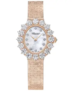 Chopard L'Heure Du Diamant Oval Manual Winding Mother of Pearl Dial Diamond Bezel 18K Rose Gold Women's Watch 10a393-5106