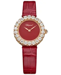 Chopard L'Heure Du Diamant Round Small Manual Winding Red Dial Diamond Bezel 18K Rose Gold Leather Strap Women's Watch 13a178-5308