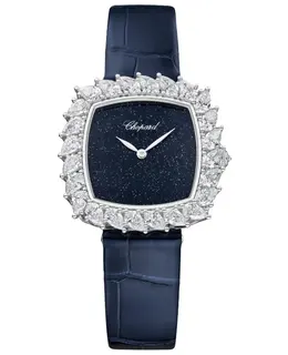 Chopard L'Heure Du Diamant Automatic Blue Dial Diamond Bezel 18K White Gold Leather Strap Women's Watch 13a387-1115
