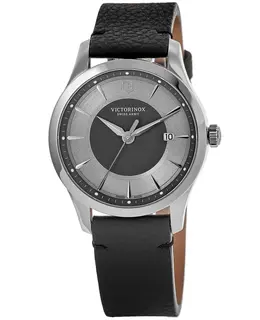 Victorinox Swiss Army Alliance Quartz Grey Dial Black Leather Strap Men's Watch Model 241804