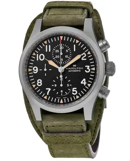 HAMILTON KHAKI FIELD AUTO CHRONO BLACK DIAL LEATHER STRAP H71706830
