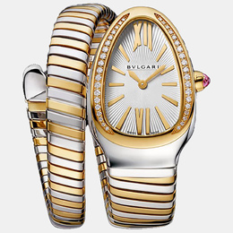 Bulgari White 18K Yellow Gold Stainless Steel Diamond Serpenti Tubogas 103648 Women's Wristwatch 35 mm 1102832