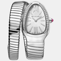 Bulgari White Stainless Steel Diamond Serpenti Tubogas 101816 Women's Wristwatch 35 mm 1102830