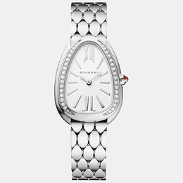 Bulgari White Stainless Steel Diamond Serpenti Seduttori 104060 Women's Wristwatch 35 mm 1102831