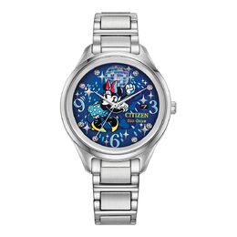 Женские часы Citizen Eco-Drive Disney's Minnie Mouse Dancing Minnie из нержавеющей стали с кристаллами и синим циферблатом-браслетом, цвет Gold Silver 70247614 | gold silver