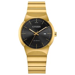 Женские часы Citizen Eco-Drive Modern Axiom золотистого цвета из нержавеющей стали с черным циферблатом-браслетом, золотой 80346125 | gold
