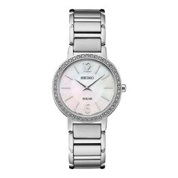 Женские часы Seiko с кристаллами из нержавеющей стали и солнечной батареей с перламутровым циферблатом — SUP467, цвет Silver 80649632 | silver